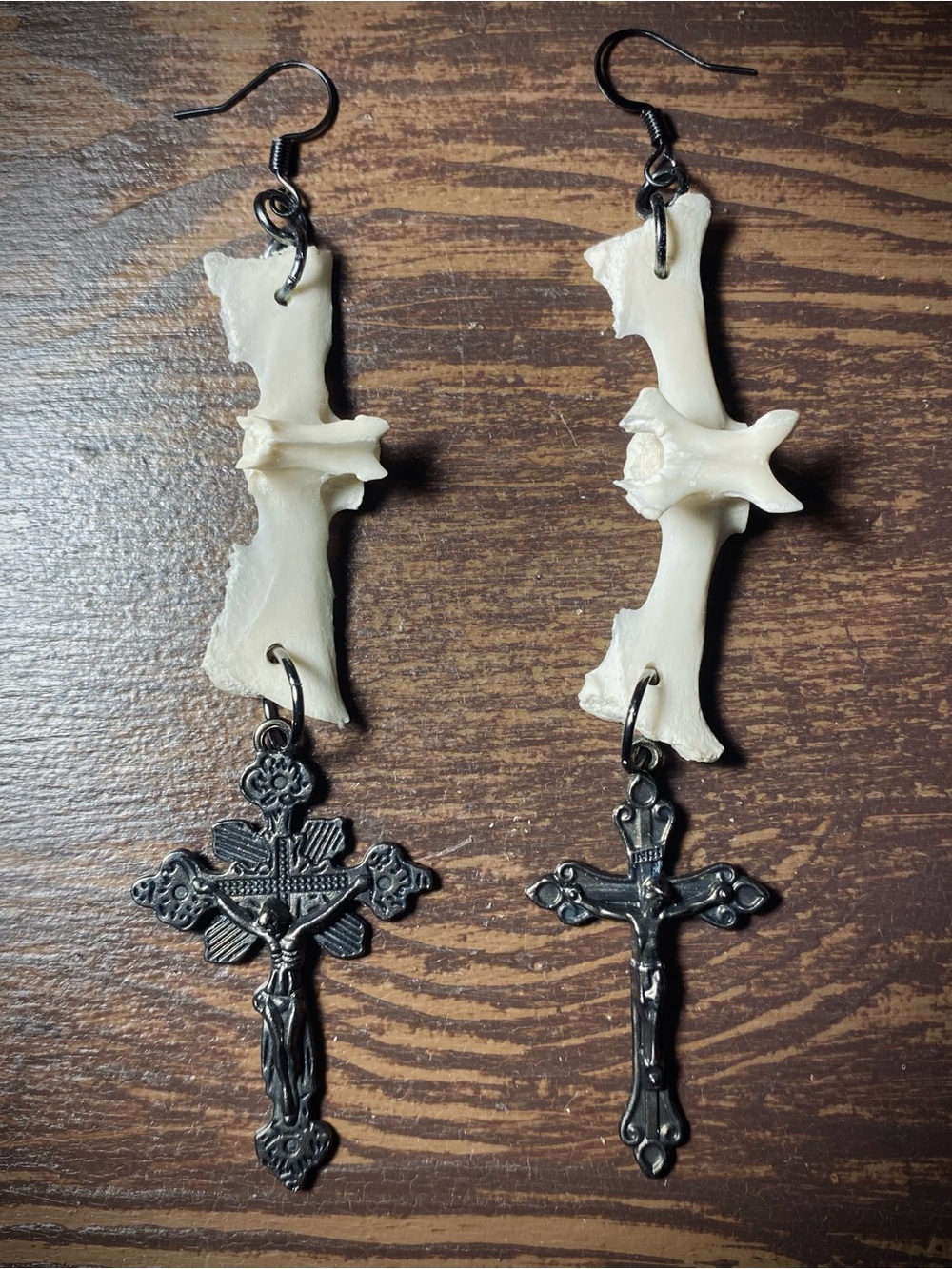 Armadillo Vertebrae Crucifix Earrings